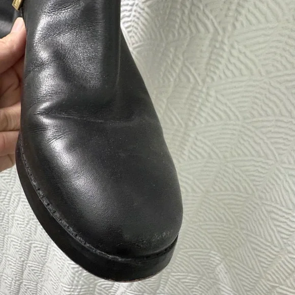 Michael Kors Riding Boots Leather Block Heel Knee High Brown Black Size 8.5M - Picture 10 of 12